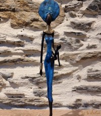 Statuette africaine bronze 38 cm "la femme et l'enfant"
