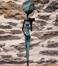 Statuette africaine bronze 38 cm "En attendant"