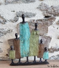Statuette bronze africaine "La famille"